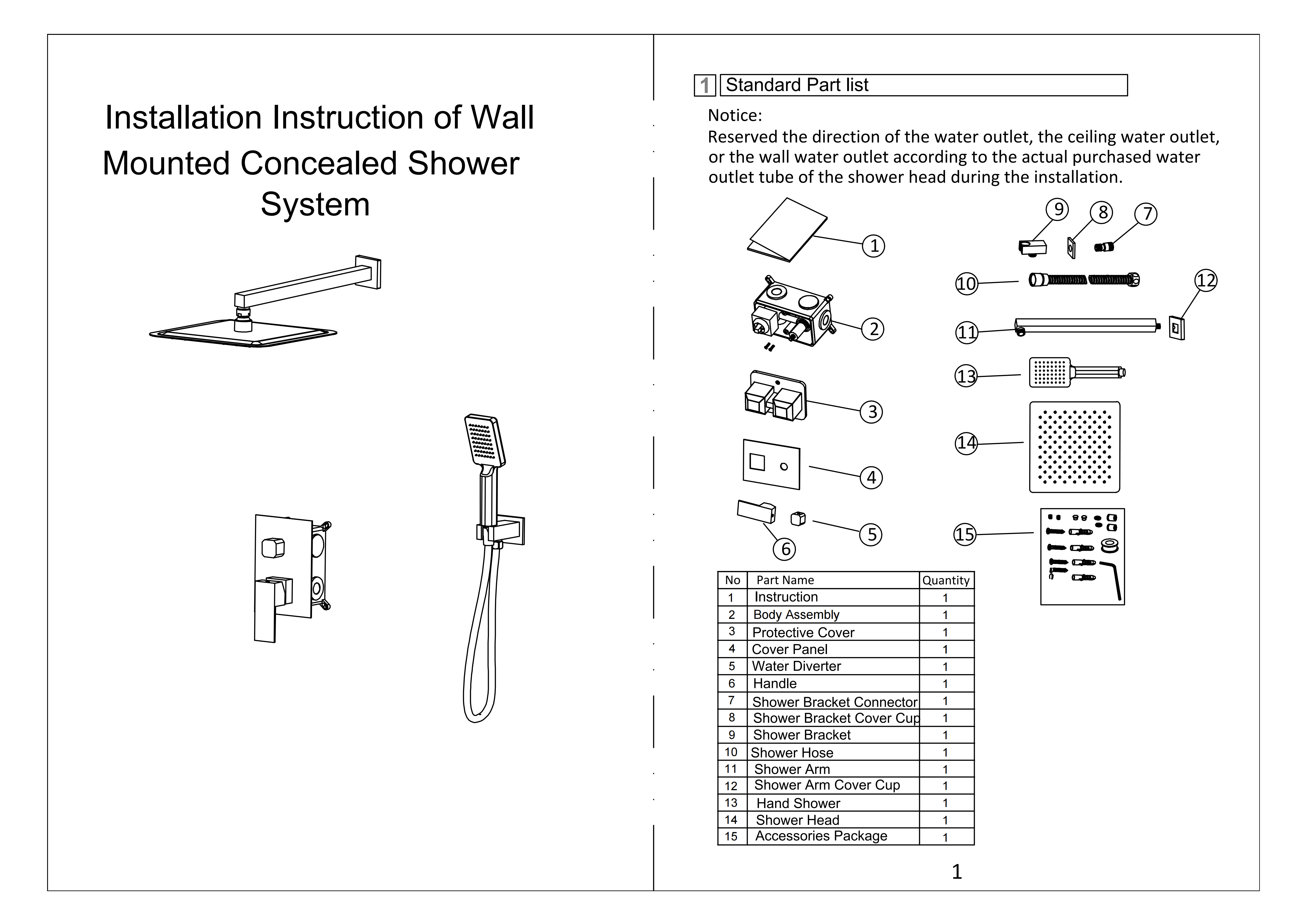 Installation Instruction of Wall Mounted Concealed Shower System