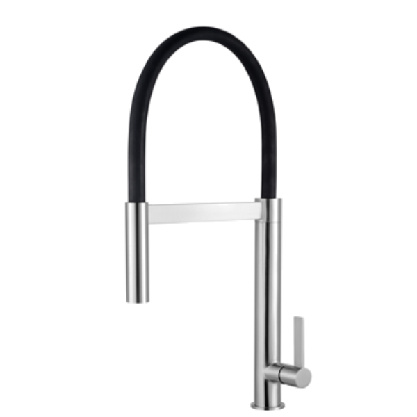 Deck Mounted Pull Out Kitchen Mixer Tap - Stainless Steel, Hot & Cold, Spring
