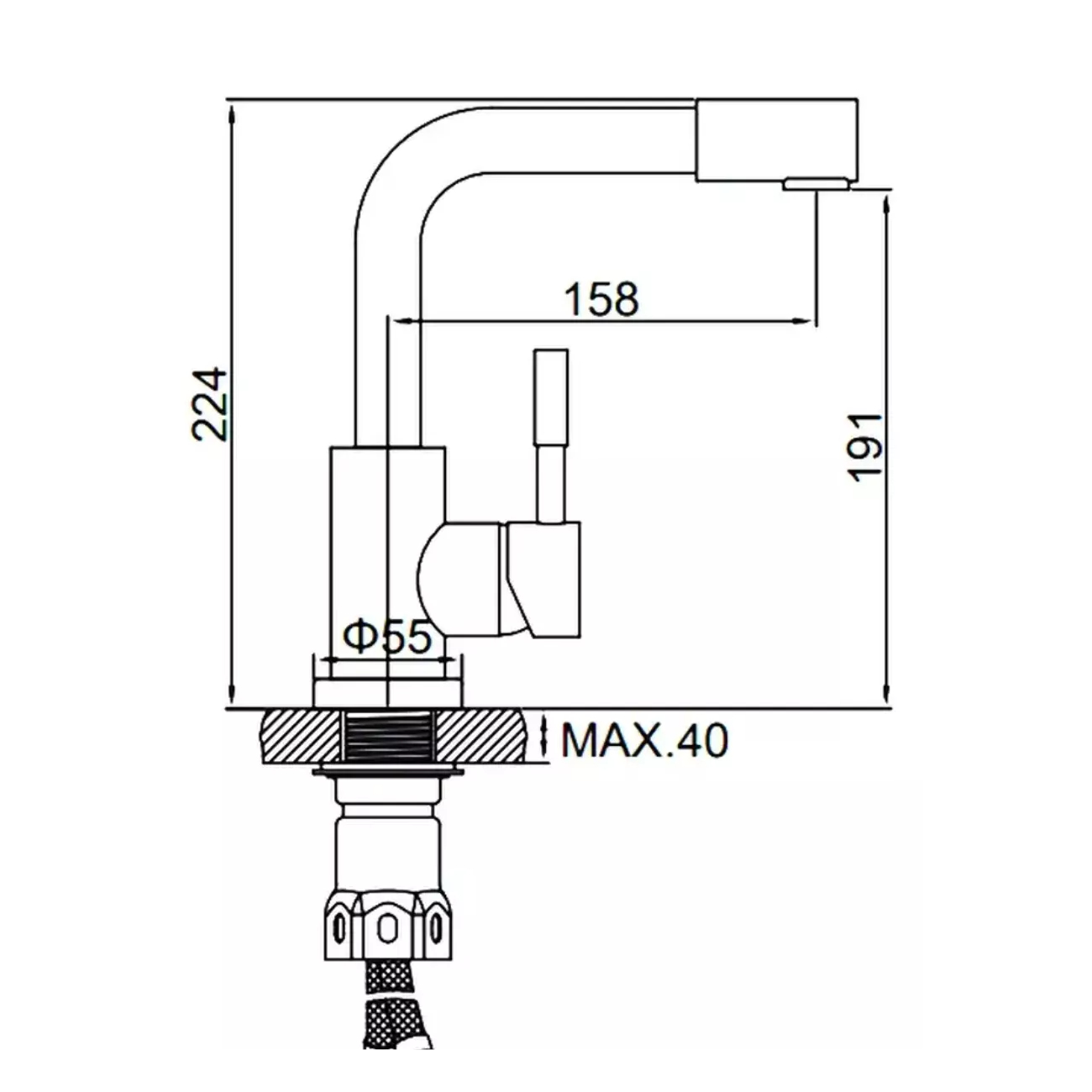 Brushed Stainless Steel Single Handle Deck Mounted Basin Mixer Tap