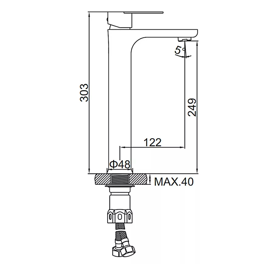Stainless Steel Bathroom Faucet - Deck Mounted Single Lever