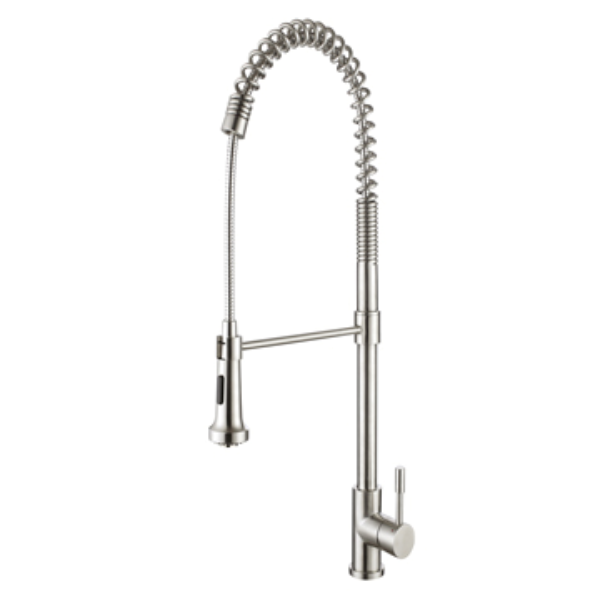 Commercial Grade Spring Kitchen Tap - Pull Out Spray, Stainless Steel, Deck Mount