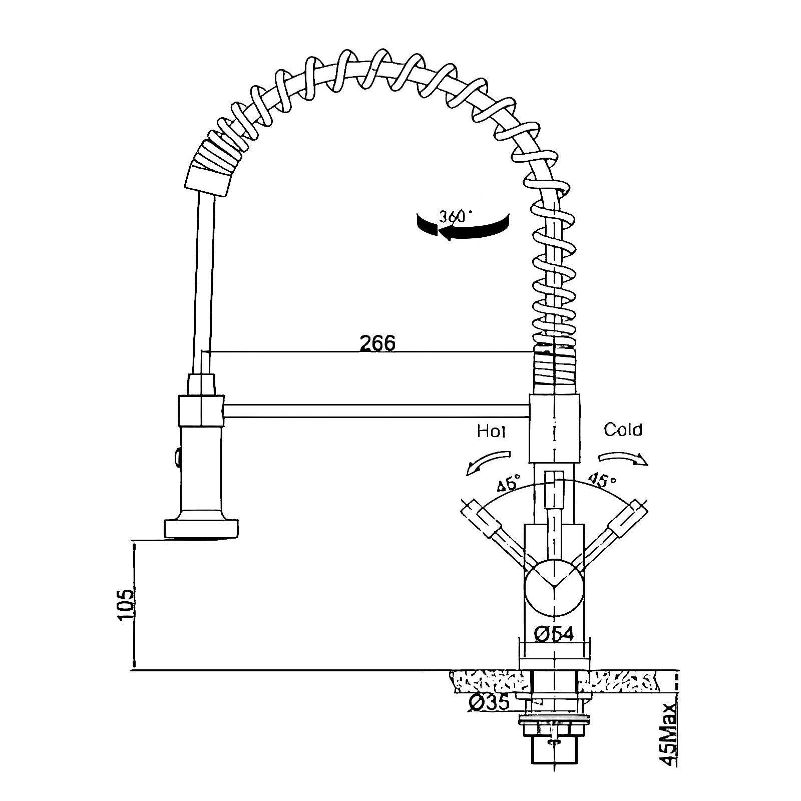 Commercial Grade Spring Kitchen Tap - Pull Out Spray, Stainless Steel, Deck Mount