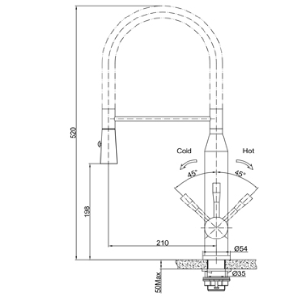 Bulk Purchase: Hot Cold Mixer Tap with Pull Out Spray & Spring, Deck Mounted Steel