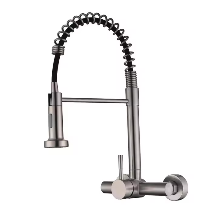 Cost-Effective B2B Solution: Stainless Steel Hot Cold Wall Mount Kitchen Faucet with Pull Out
