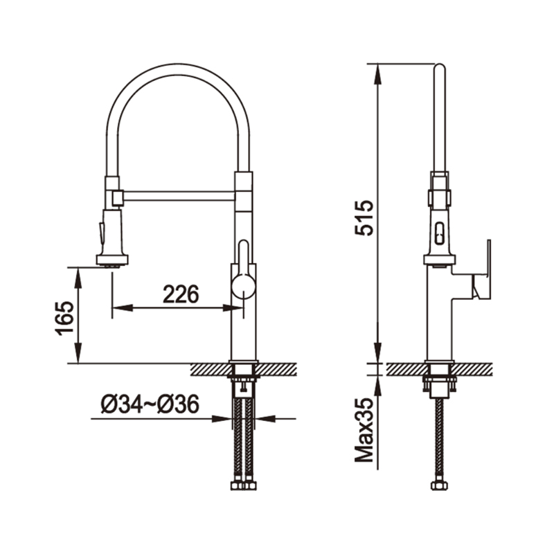 European Style Brass Sink Tap - Customizable, Spring Pull Out, Single Lever