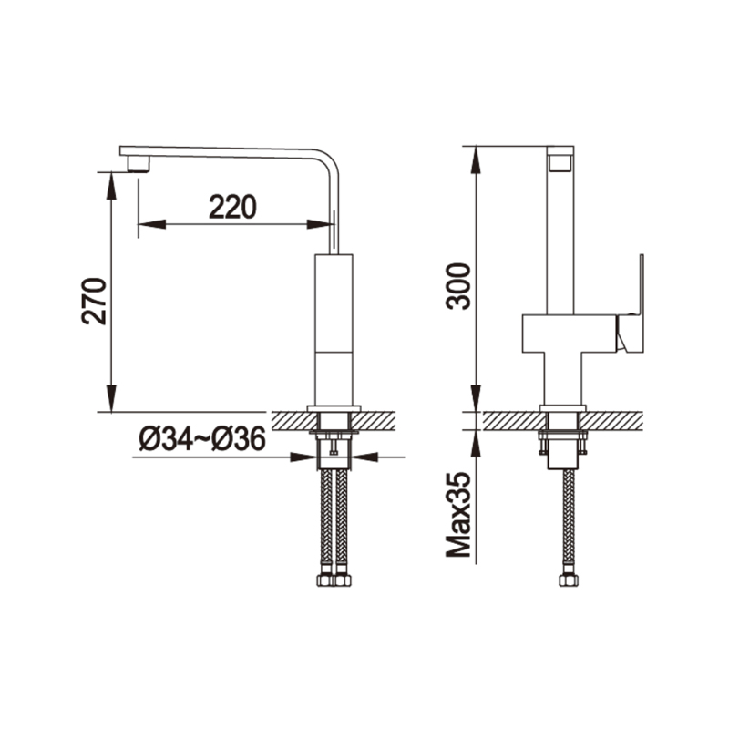 B2B Chrome Brass Hot & Cold Double Lever Deck Mounted Kitchen Tap