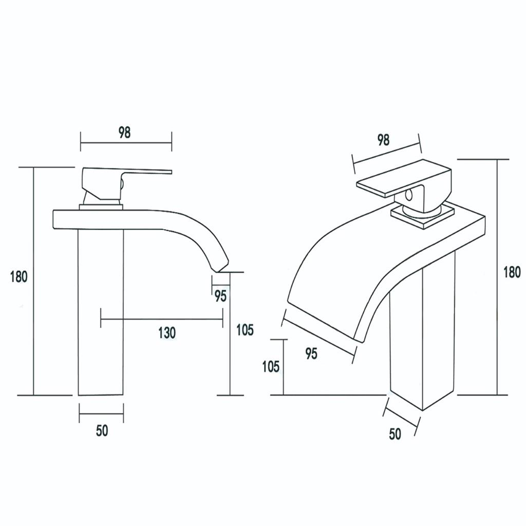 Hot & Cold Brass Waterfall Basin Tap - Glass Spout, Deck Mounted