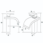 Hot & Cold Brass Waterfall Basin Tap - Glass Spout, Deck Mounted