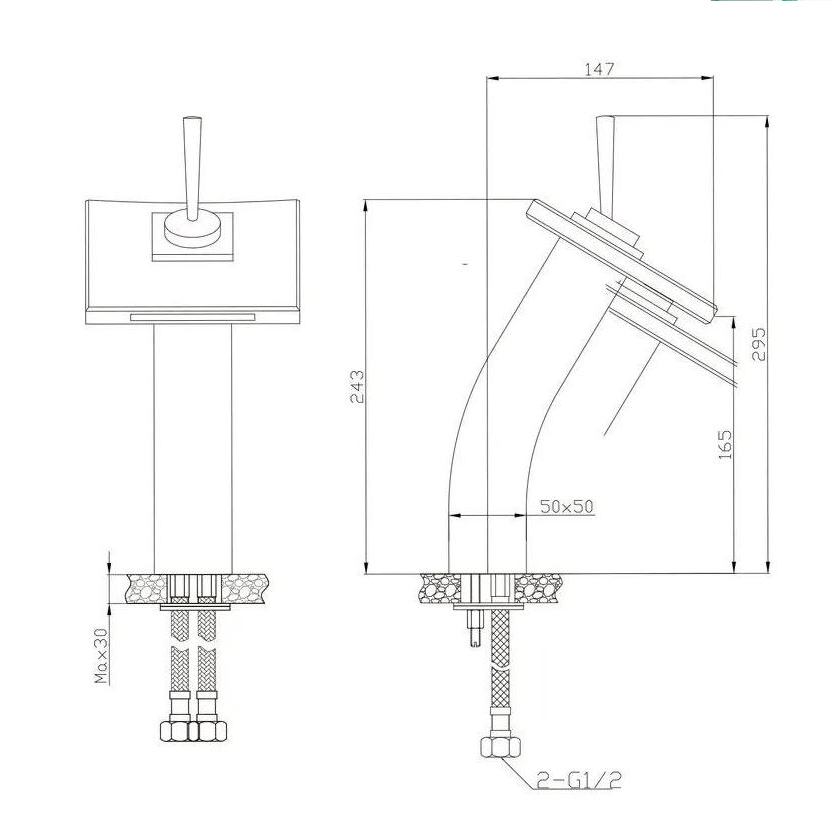 Premium Quality Brass Waterfall Tap - Deck Mounted with Glass Spout for B2B