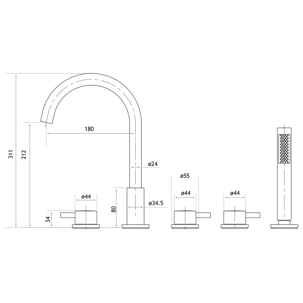 Deck mounted bathtub faucet bath shower set mixer kit