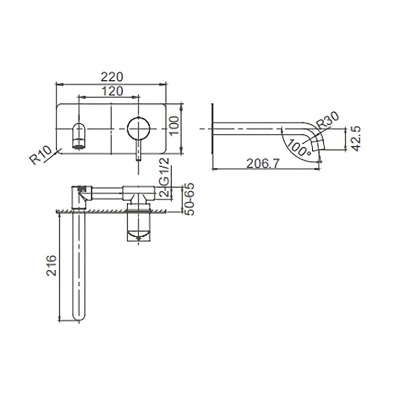Wall Mounted Brass Bathroom Faucet Basin Tap