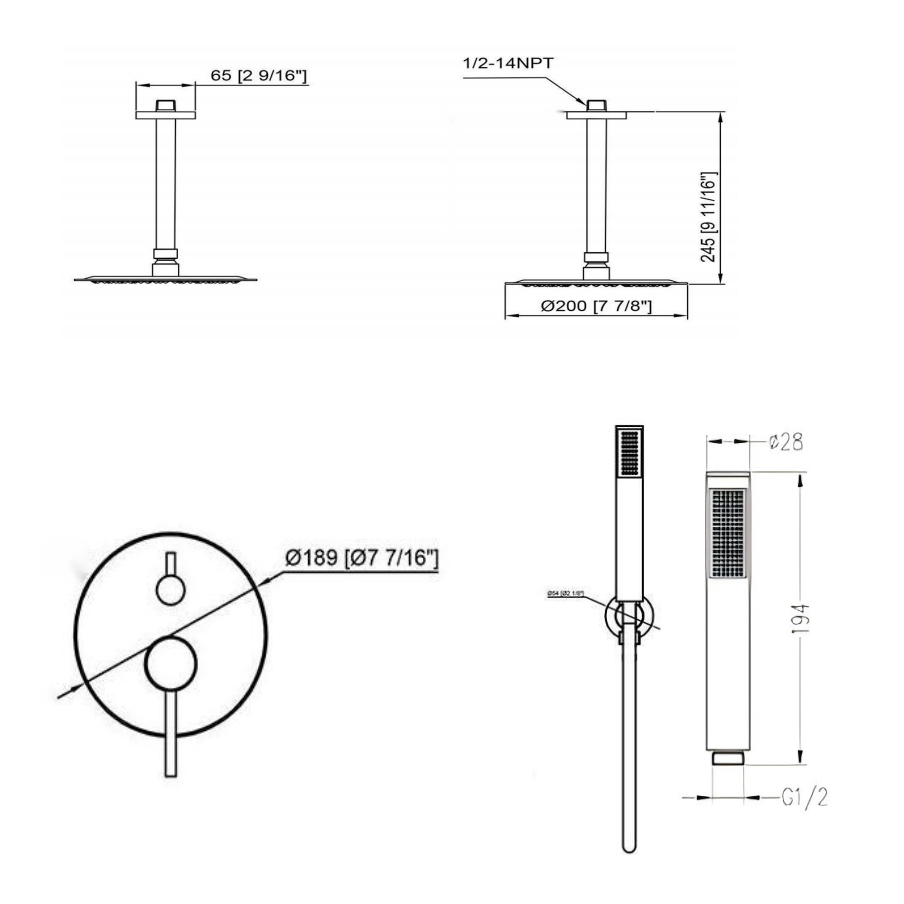 Ceiling mounted shower system Concealed shower set Chrome shower head