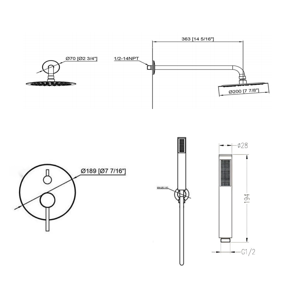 wall mounted shower rainfall Concealed shower set