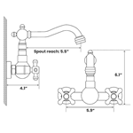 Wall Mount Basin Mixer Tap in Antique Brass - Two Handle Control