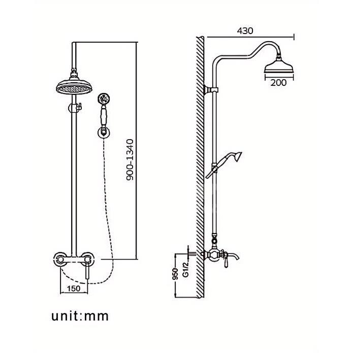 Bathroom rainfall Brass shower set Exposed shower system